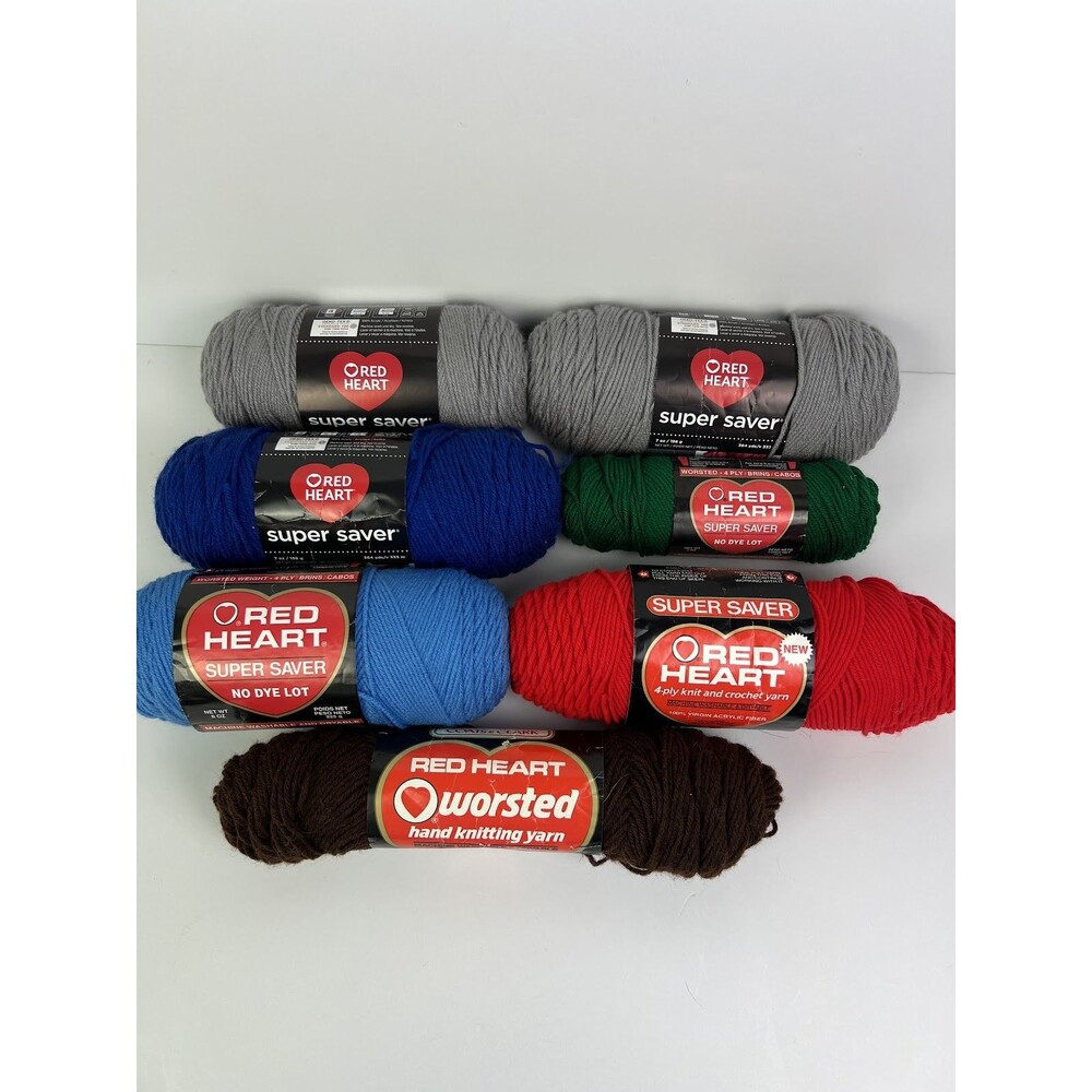 Vintage Red Heart Yarn Skeins 7 Lot Worsted & Super Saver Assorted Colors